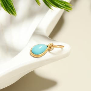 Natural Turquoise Gemstone 18K Solid Gold Charm Pendant, 18K Solid Gold Charm, Dainty Delicate Handmade Charm Pendant,Gold Turquoise Pendant