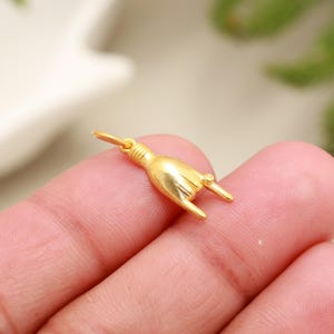 18K Złoty Hamsa Charm do Wisiorka, 18K Złoty Włoski Powodzenia Mano Cornuto Hand Charm do Naszyjnika, Złoty Wisiorek Mano Cornuto