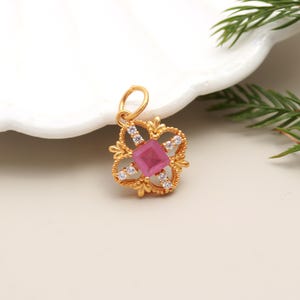 18k Gold Ruby Pendant, Elegant Evening Necklace, 18k Solid Gold Diamond Ruby Necklace for Woman, Natural Diamond Ruby Handmade Pendant