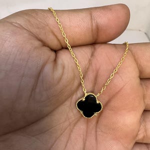 Natural Black Onyx Gold Chain Necklace,18k Solid Gold Clover Shape Chain Necklace,Four-Leaf Clover Necklace,Black Onyx Clover Gold Necklace
