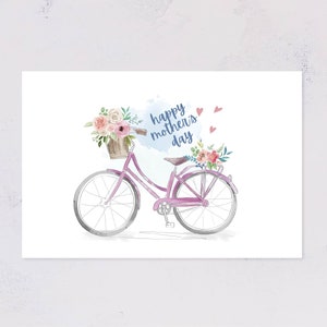 Carte imprimable pour la fête des mères | {Téléchargement numérique de la fête des mères, bricolage de carte de fête des mères, carte de fête des mères à vélo, carte florale de fête des mères}