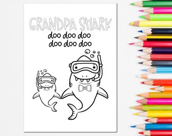 Colorable Father's Day Card {Kids Colorable Cards, Father's Day Card from Kids, Grandpa Shark, Colorable Grandpa Card, Grandpa Shark Card}