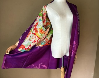 Abrigo kimono vintage, haori, estampado morado