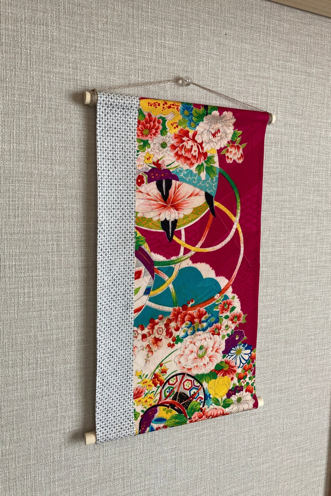 Mini tapestry card & photo hanging using antique kimono Etsy