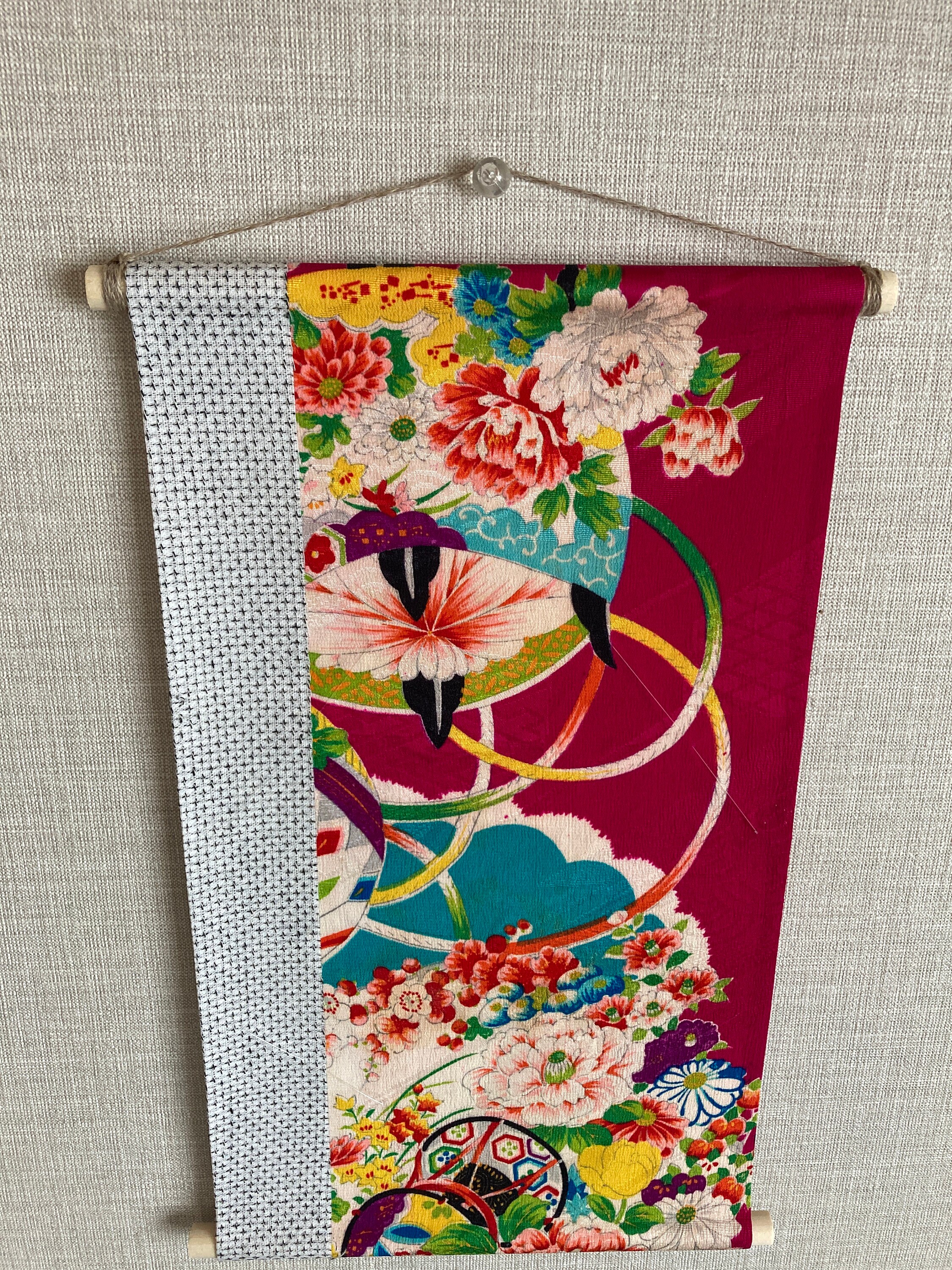 Mini tapestry card & photo hanging using antique kimono Etsy