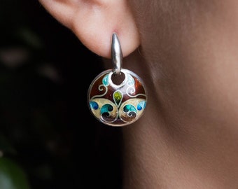 Oriental earrings. Enamel earrings. Silver earrings. Sterling silver. Cloisonné enamel. Handmade Jewelry. Author’s work.