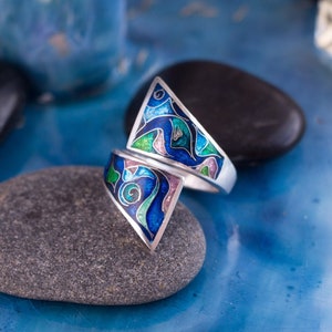 Floral enamel ring Enamel ring Cloisonne enamel Sterling silver Endorphins Blue enamel ring  Handmade enamel ring Art jewelry Author’s work