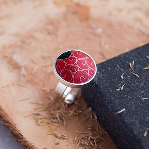 Sterling Silver Cloisonné Enamel Ring: Red Minankari Art Jewelry