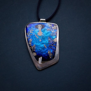Blue Enamel pendant Cloisonne enamel Sterling silver Dissolve in you Handmade enamel pendant Art jewelry Minanqari