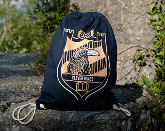Backpack bag - cotton, motif raven
