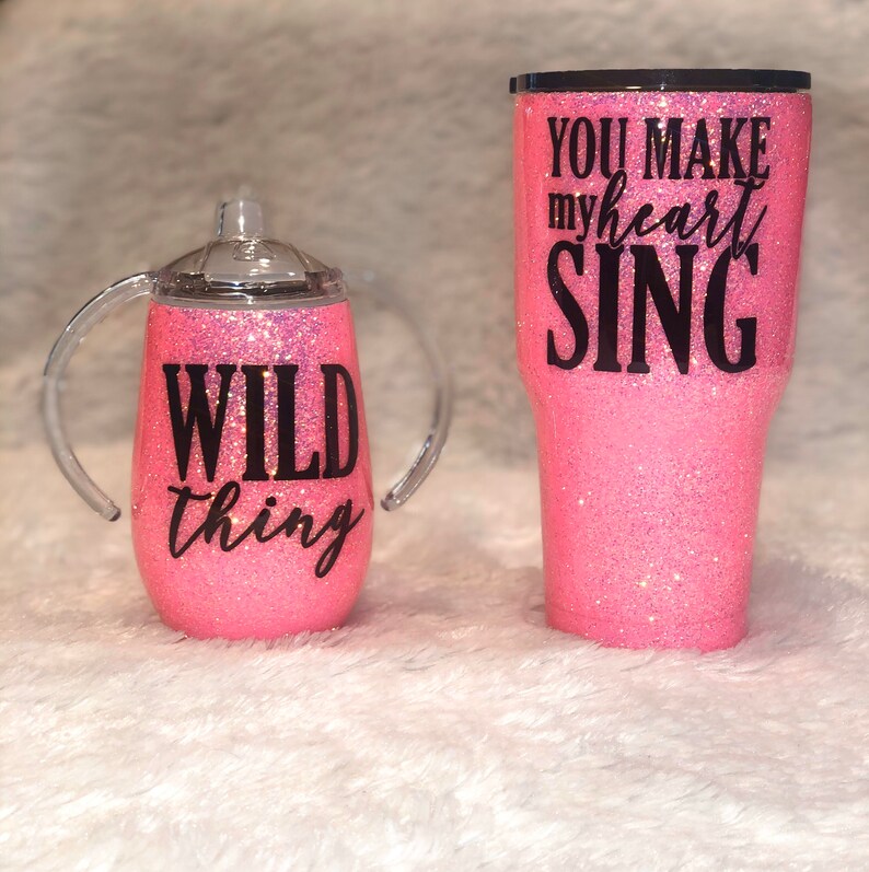 Hot Pink Glitter Tumbler Mommy and Me Tumbler Set Sippy Etsy
