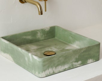 Square green concrete sink