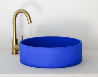 Concrete washbasin, round, colour Outremer N21