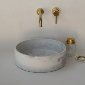 Unique Marbled Concrete Basin – Grey and White Design Sink for Bathroom & WC – Handmade in France