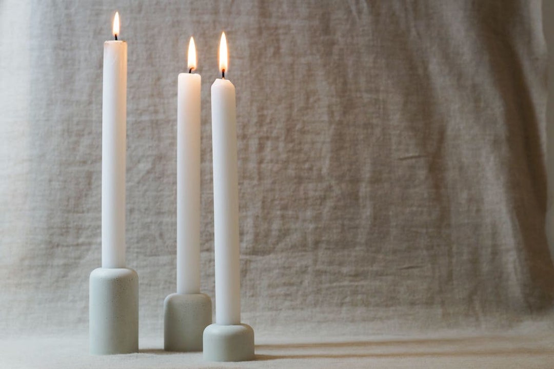 Set of 3 White Concrete Candle Holders Etsy
