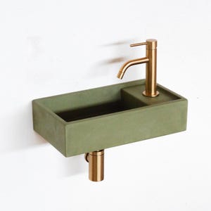 Wall-Mounted Concrete Hand Basin in Olive Green – Small Design Sink for WC or Bathroom – Handmade in France