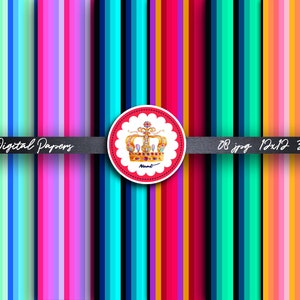 Pacote de papel digital STRIPES – 08 JPG 300dpi – 12”x12” (download instantâneo) Papel de arte digital Design Superfície para impressão Arte digital de belas artes