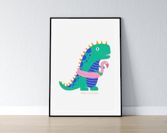 Pink Buoy Dinosaur Illustration