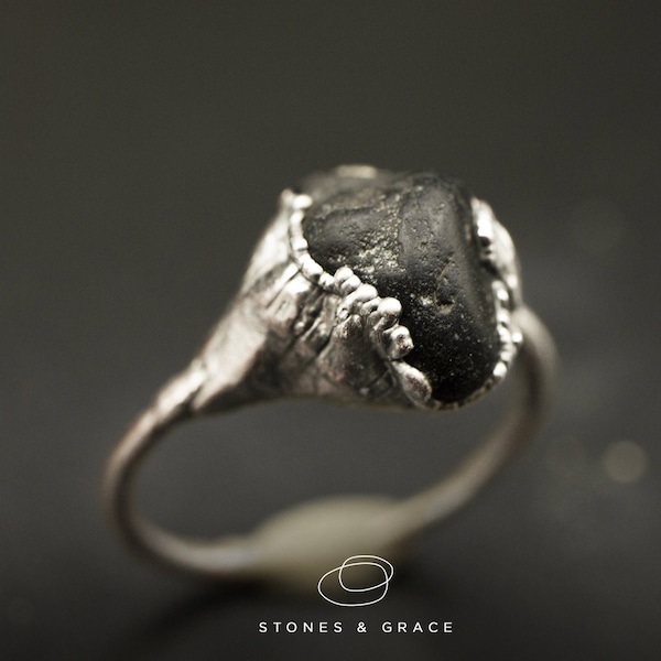 Black LAVA and Silver Ring | Icelandic Basalt Ring | Electroformed Copper and Silver ring