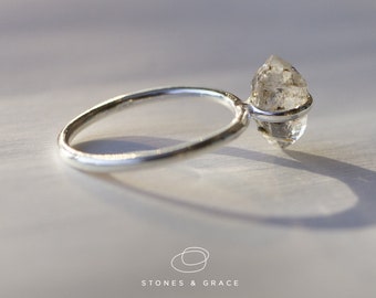 Engagement diamond ring | Herkimer diamond ring | Dainty raw diamond ring | Herkimer silver ring