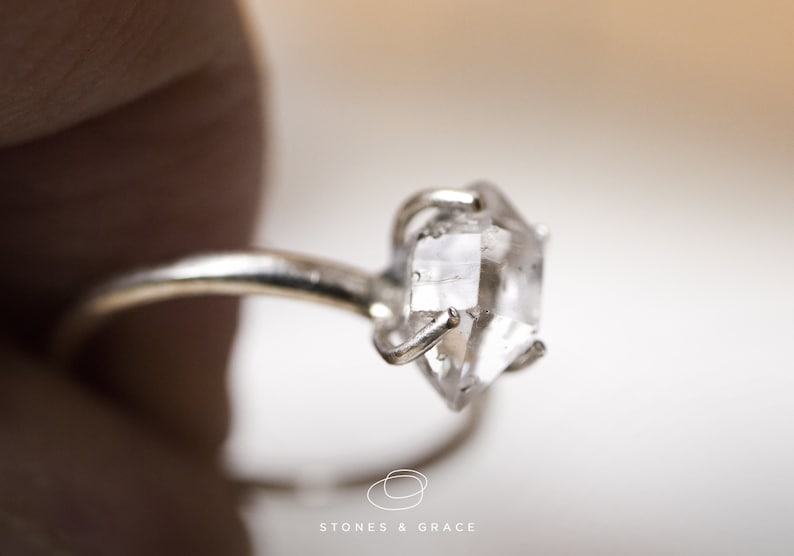 Alternative Engagement ring Herkimer diamond ring Solid Silver ring Herkimer silver ring image 2