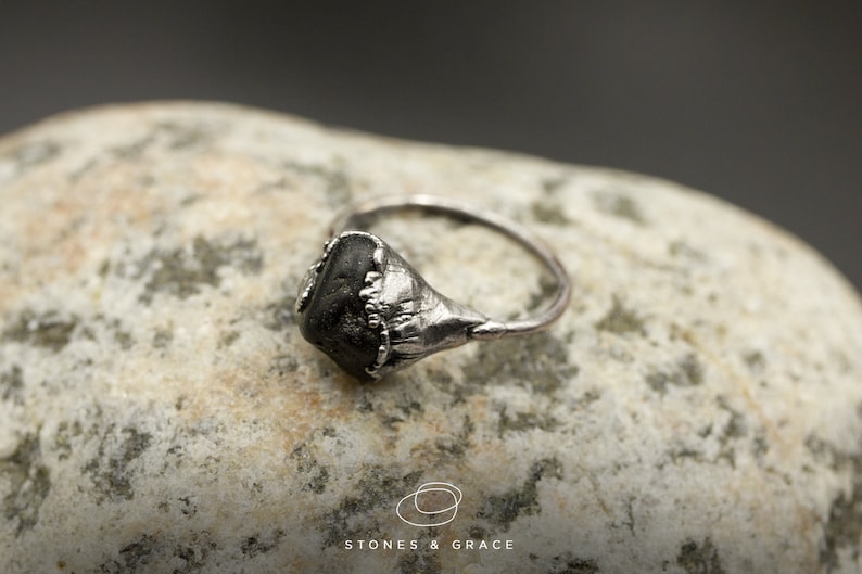 Electroformed Copper and Silver ring Icelandic Basalt Ring Black LAVA and Silver Ring