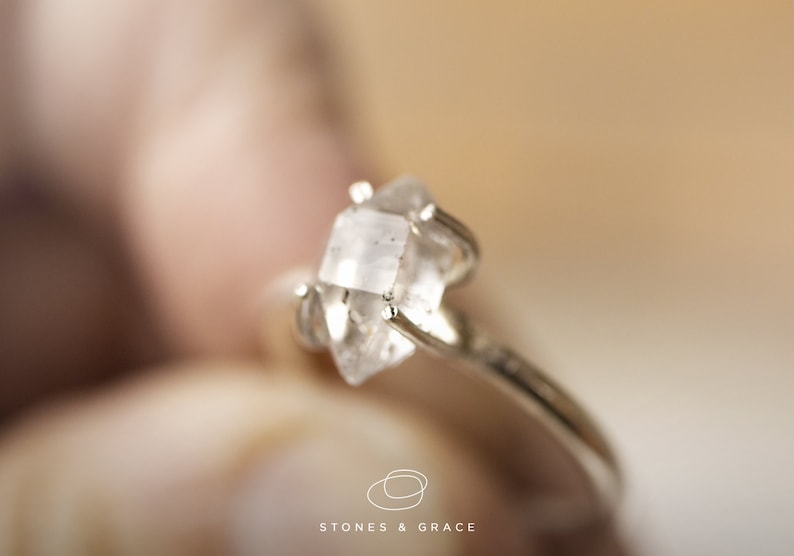 Alternative Engagement ring Herkimer diamond ring Solid Silver ring Herkimer silver ring image 5