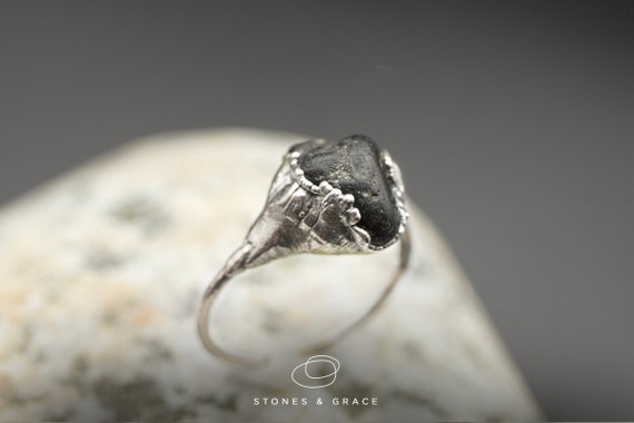 Electroformed Copper and Silver ring Icelandic Basalt Ring Black LAVA and Silver Ring