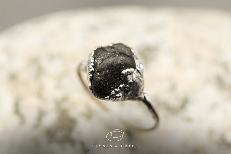 Electroformed Copper and Silver ring Icelandic Basalt Ring Black LAVA and Silver Ring