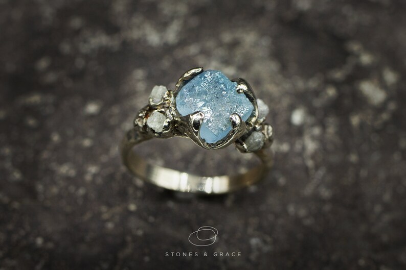 Solid 14k White Gold Engagement Ring With Rough Raw Aquamarine - Etsy