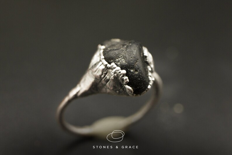 Electroformed Copper and Silver ring Icelandic Basalt Ring Black LAVA and Silver Ring
