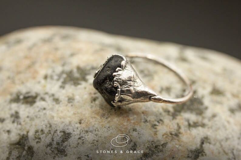 Electroformed Copper and Silver ring Icelandic Basalt Ring Black LAVA and Silver Ring