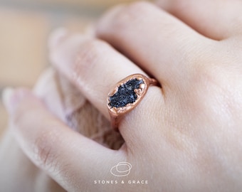 Black LAVA and copper ring | Icelandic Basalt Ring | Electroformed Copper ring