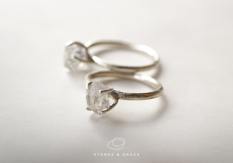 Alternative Engagement ring Herkimer diamond ring Solid Silver ring Herkimer silver ring image 1