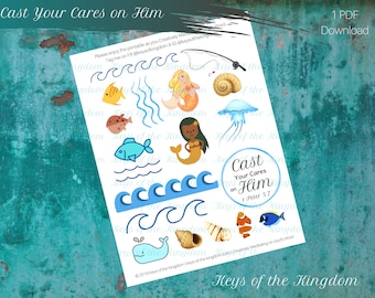 Bible Journaling Printable - Cast Your Cares on Him - Easy to Print - Ocean Printable