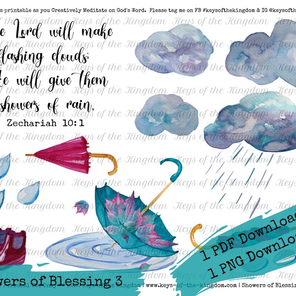 Bible Journaling Printable - Showers of Blessing 3 - Showers of Blessing Printable - Easy to Print - Blessing - Showers - Rain - Watercolor