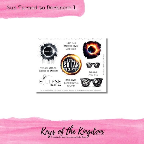 Bible Journaling Printable - Sun Turned to Darkness 1 - Easy to Print - Solar Eclipse Printable - Sun - Solar Eclipse - April 8, 2024