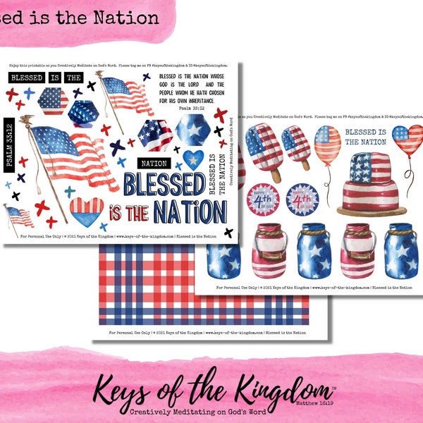 Journaling Printable - Blessed is the Nation - Journaling - Bible Journaling - Easy to Print - Blessed - July 4th - 4th of July - Freedom