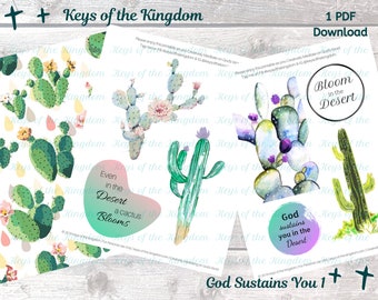 Bible Journaling Printable - God Sustains You 1 - Cactus Printable - Easy to Print - Cactus - Journaling - Printable