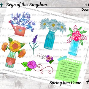 Bible Journaling Printable - Spring has Come - Mason Jars - Floral - Mason Jar Printable - Flowers - Easy to Print - Spring Printable