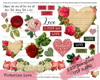 Victorian Love Bible Journaling Printable – Hearts and Roses (PDF & JPG)