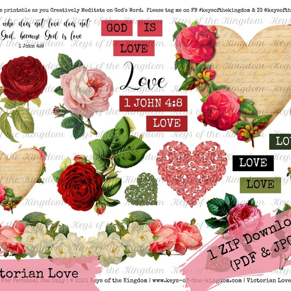 Bible Journaling Printable - Victorian Love - Easy to Print - Love Printable - Journaling - Bright Printable - Love - Heart - Victorian