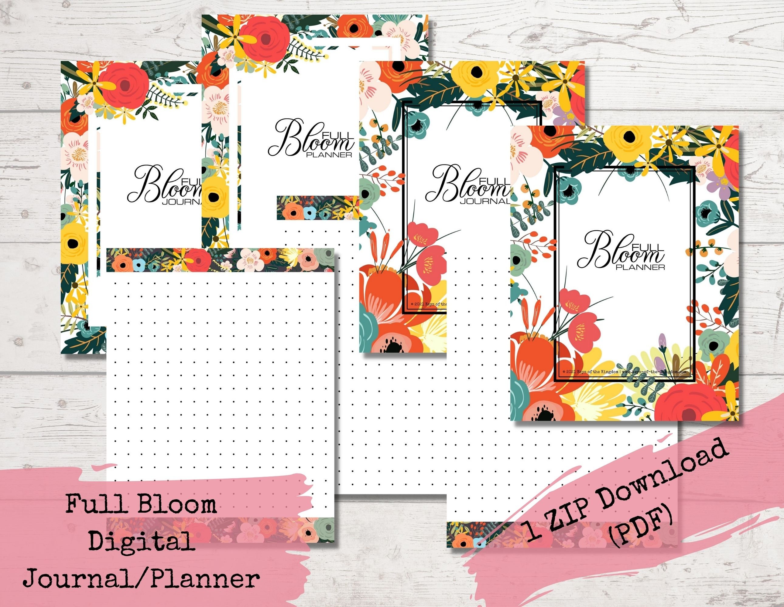 Floral Digital Journal Planner - Printable Undated (PDF) - Etsy