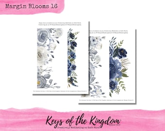 Página para Diário Bíblico com Estampa Floral Azul – Margin Blooms (Download em PDF e JPG)