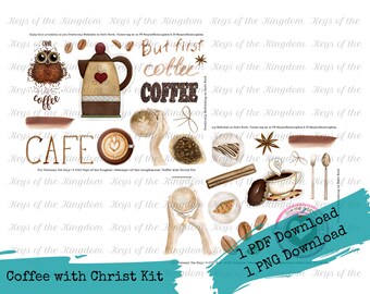 Coffee with Christ Bible Journaling Kit – Printable Stickers (PDF & PNG)