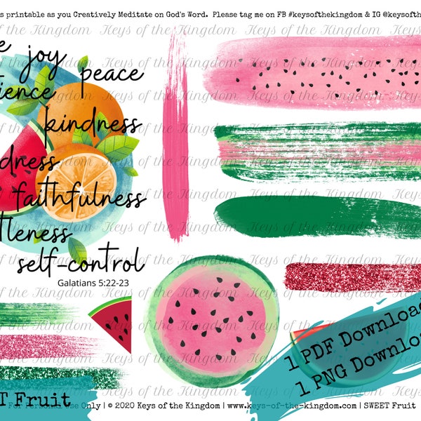 Bible Journaling Printable - SWEET Fruit - Fruit of the Spirit - Fruit Printable - Easy to Print - Watermelon - Oranges - Orange Printable