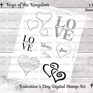Bible Journaling - Valentine&#39;s Day Digital Stamp Set - Valentine&#39;s Day - Love - Digital Stamp - Easy to Print - Love - Hearts