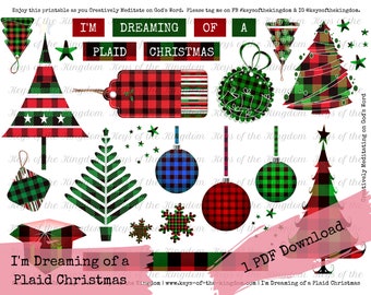 Bible Journaling Printable - I'm Dreaming of a Plaid Christmas - Plaid Christmas - Plaid - Easy to Print - Christmas - Plaid Printable