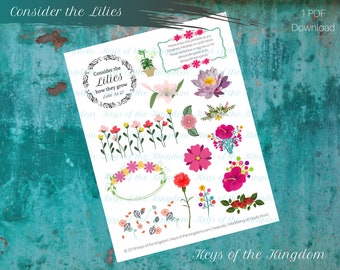 Bible Journaling Printable - Consider the Lilies - Easy to Print - Floral Printable - Flowers