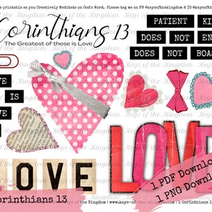 Bible Journaling Printable - 1 Corinthians 13 - Love - Love Chapter - The Greatest of These is Love - Easy to Print - Valtentine&#39;s Day